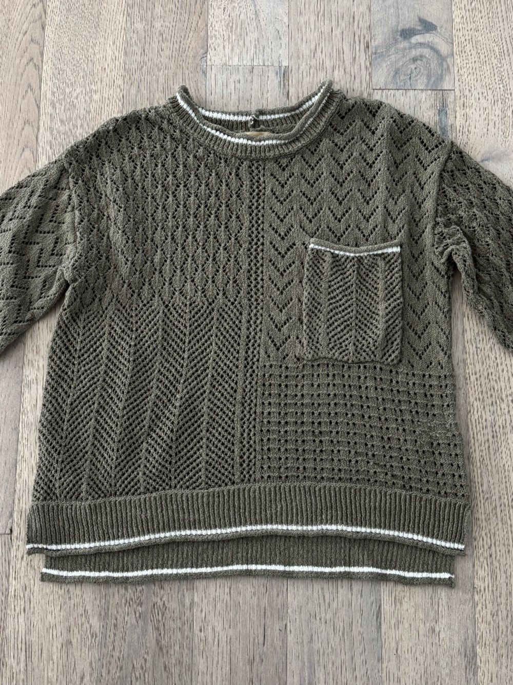 Democracy Pointelle Tipped Sweater - Olive Green Size S - Picture 4 of 11